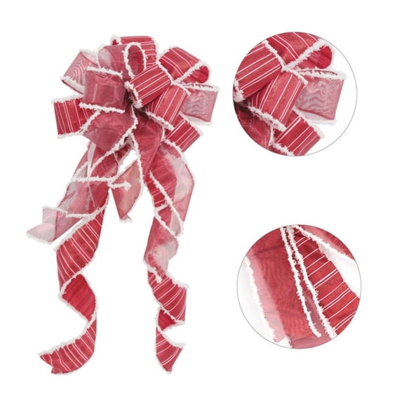 Christmas Tree Topper - Buffalo Plaid Red Black Burlap Decorative Bow - Rustic Farmhouse Xmas Decorations Home Decor - Handmade