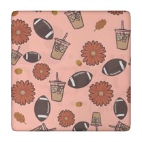 Pink Football and Drinks Pattern Square Fitted Tablecloth with Elastic Edge,Square Table Cover,Washable Elastic Table Cover for Home Kitchen Party Decor 34"x34"