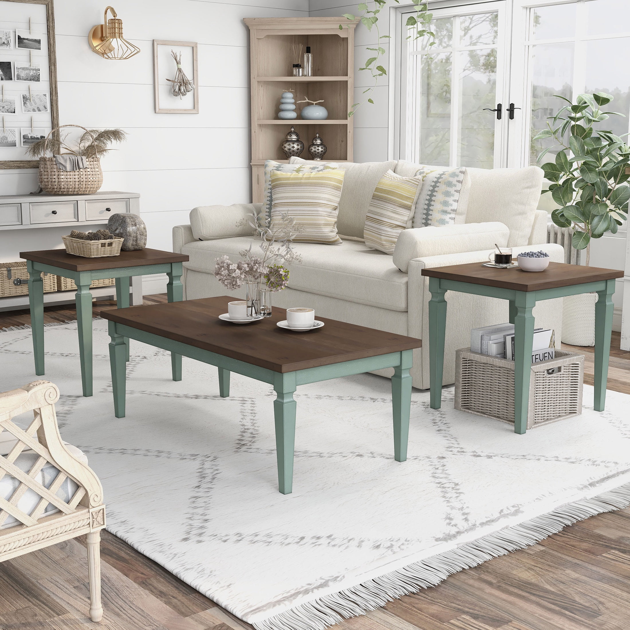 Furniture of America Leen 3-Piece Coffee Table Set, Antique Blue