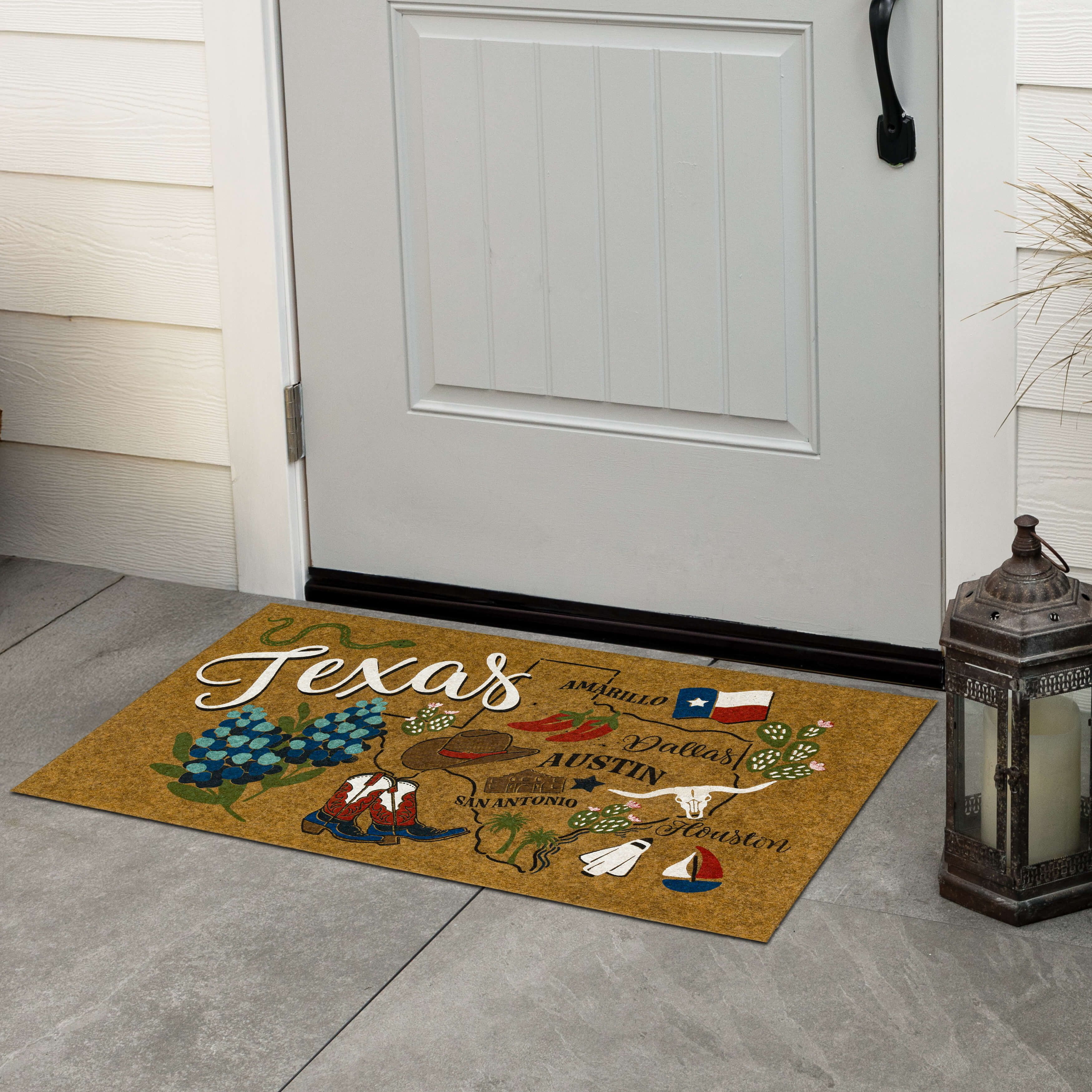 Mohawk Home Texas Indoor/Outdoor All Weather Polyester Rubber Backed Rectangle Doormat, Tan, 18" x 30"