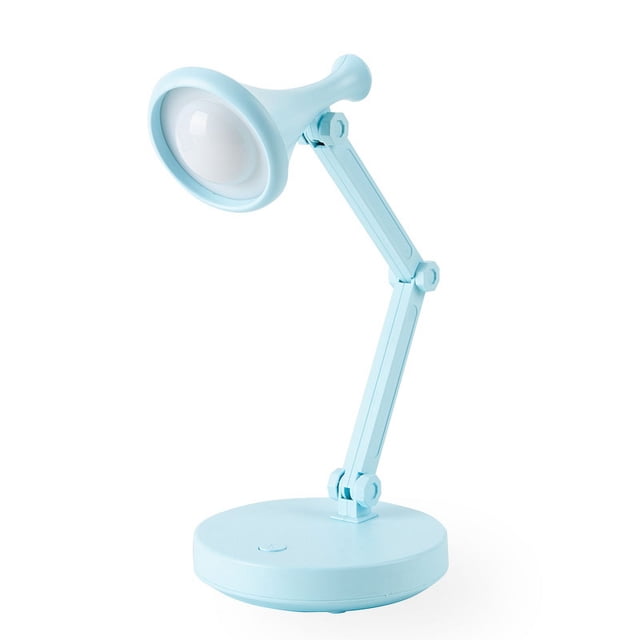 Lámpara de escritorio LED (azul), bonita, brillo ajustable, plegable, pequeña, portátil, regulable, carga USB, estética.