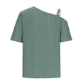 thumbnail image 5 of Women's One Shoulder Mesh Hole Tops Short Sleeve Solid Color T Shirt Summer Casual Tees Green,L, 5 of 5