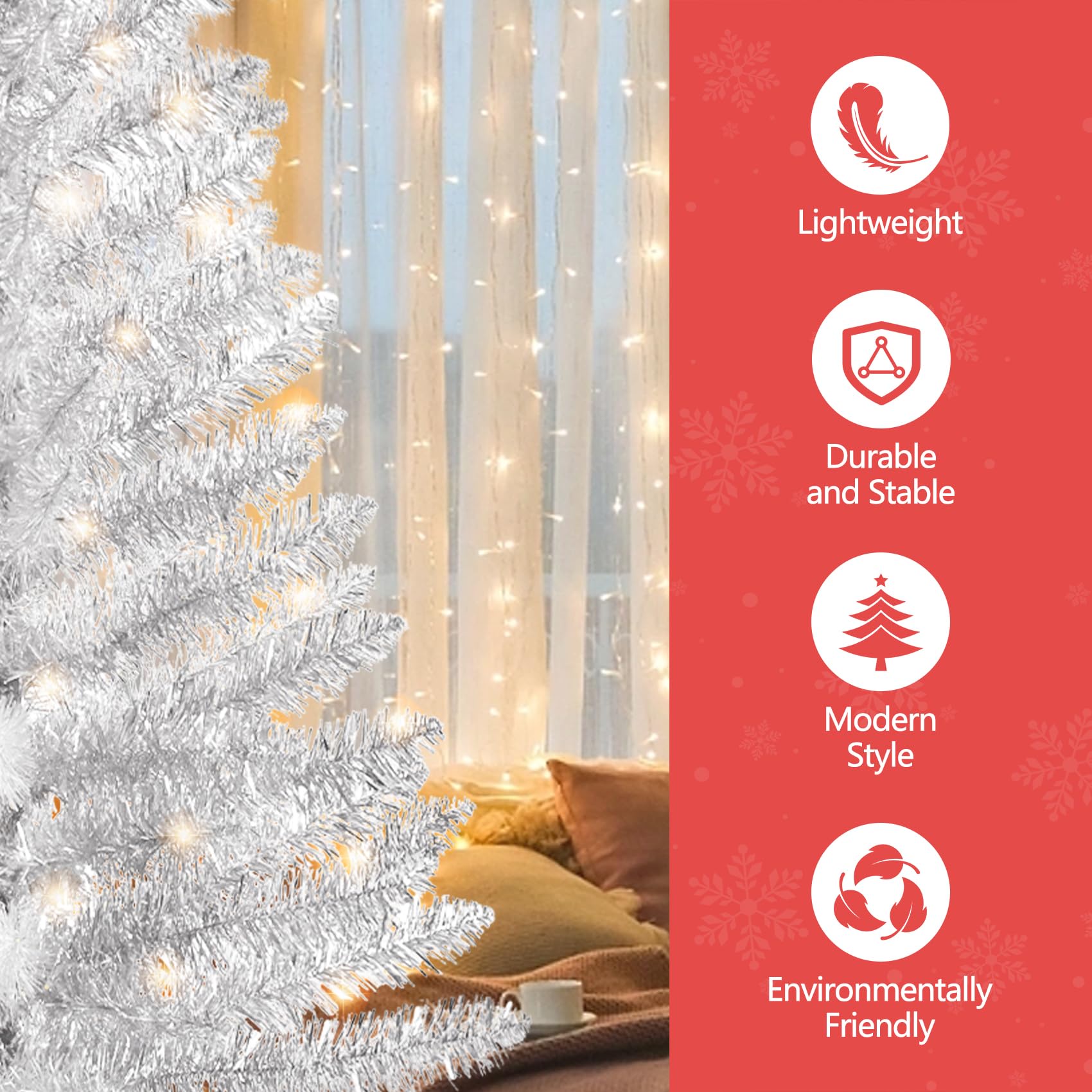 Bringstar 4' Silver Artificial Christmas Tree with 50 String Lights photo 7