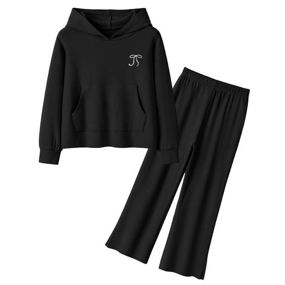 OYYN Girls Graphic Jogging Suits Sweatsuits 2 Piece Set Oversized Hoodie and Sweatpants Clothes (Black 5-6 Years)