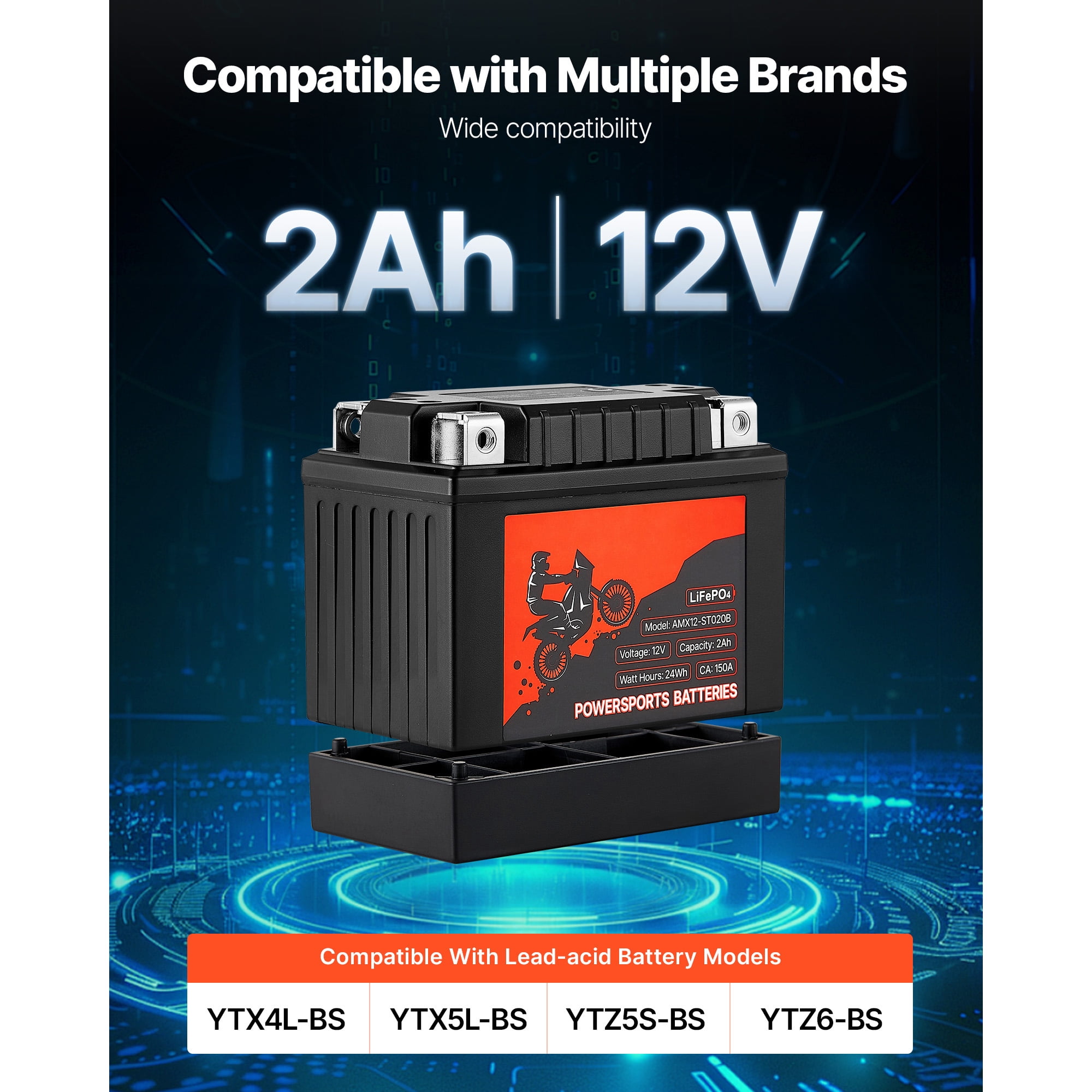 KFFKFF 12V 2Ah LiFePO4 Lithium Powersports Battery, Pre-Charged and Maintenance-Free, Suitable for Motorcycles, ATVs, Jet Skis, Scooters, UTVs, and Other Vehicles