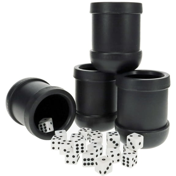 WE Games Dice Cup Set - 4 Professional Grade Plastic Cups with 20 Dice