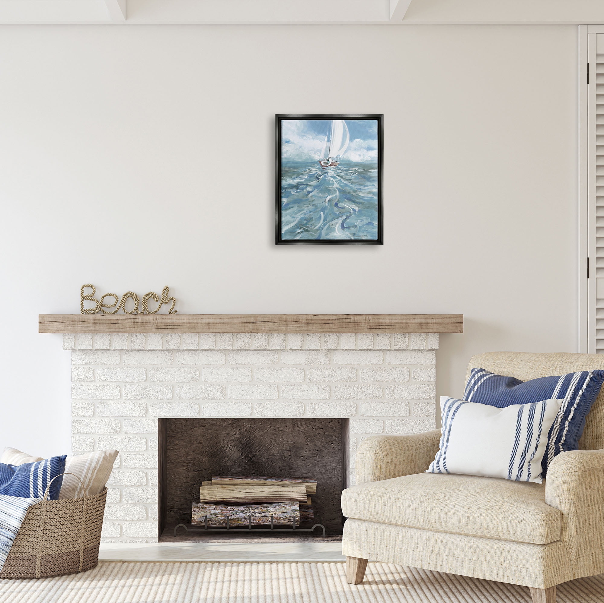 Stupell Industries Boat Waves Wake Painting Transportation Painting Black Floater Framed Art Print Wall Art, 17 x 21