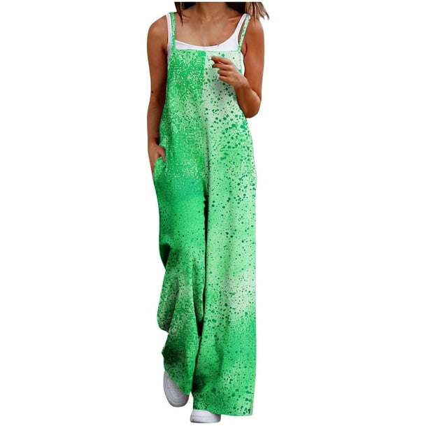 Trajes de Mujer Casual Suelto Impreso Bolsillos Traje, Diseño de la Correa Trasera sin Mangas para el Verano