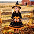 thumbnail image 6 of BRGZLK Girls Witch Costumes Velvet Rufflr Cuffs Long Sleeve Soft Cozy Mini Dress with Hat and Belt , Halloween Wizard Dress Up Outfit Orange 7-8 Years, 6 of 7