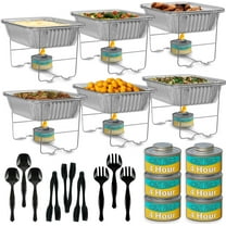Chafing Dish Buffet Set, Half Size, Disposable Catering Supplies -6 Pack- Food Warmers for Parties: Foldable Wire Racks, Fuel, Aluminum Water Pans, Food Pans, Serving Utensils -Single Pan Food Warmer