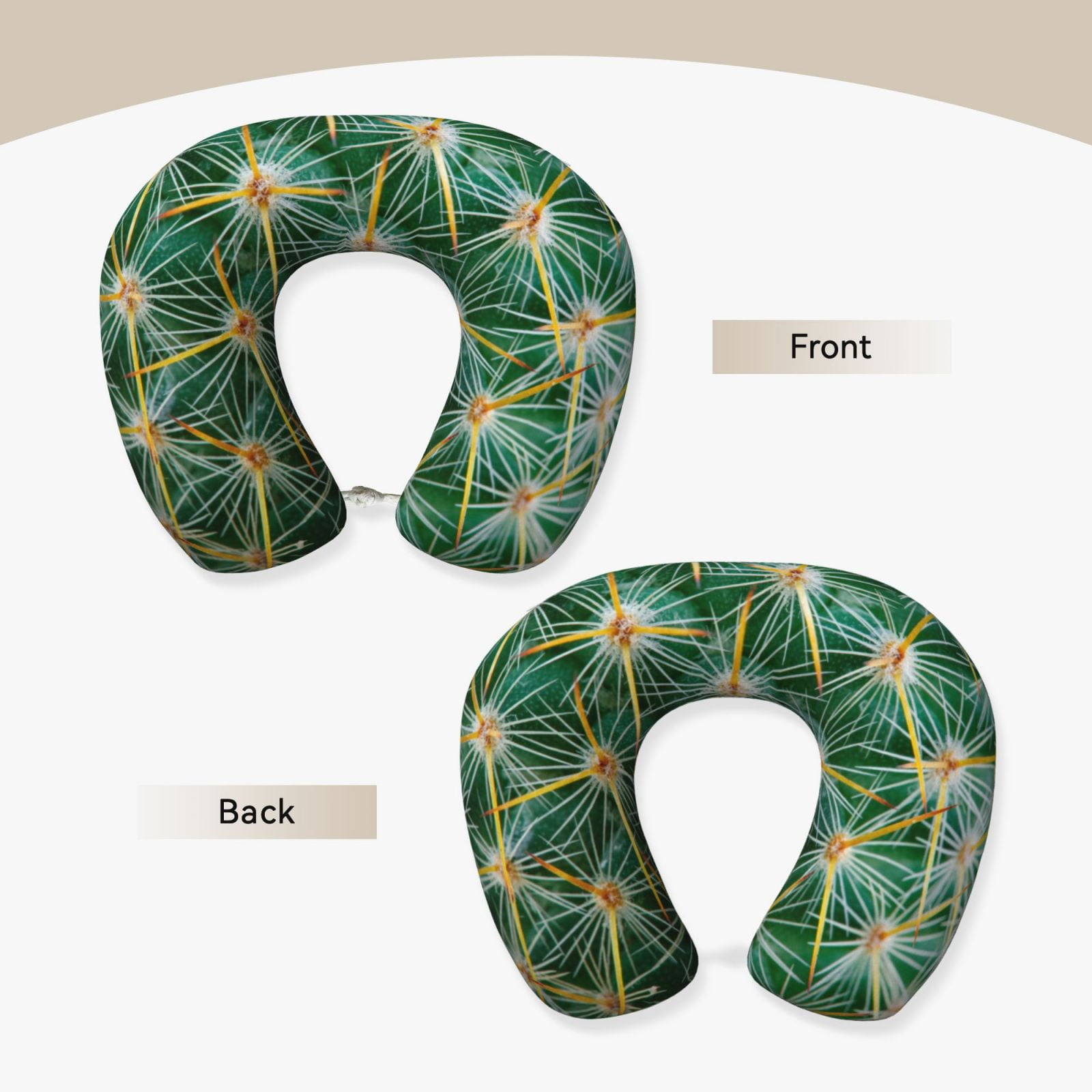 Xecao Thorns Of Macro Cactus Print Memory Foam Cervical Neck Pillow Versatile U-Shaped Pillows for Home,Office,Camping,Travelling,Soft Washable Cover