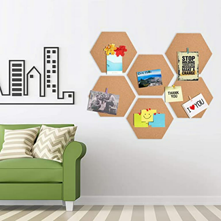 Wuffmeow Self-Adhesive Cork Board Tiles Mini Hexagonal Square Round Wall Bulletin Board with Push Pins Wooden Message Board Photo Wall Home Decoration