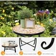 thumbnail image 5 of Mosaic Outdoor Side Table, 14" Round End Table, Accent Table, Plant Stand Ideal for Pool Side, Porch, Patio, Deck or Sofa Side, Glass Top Black Iron, Golden Backyard, 5 of 13