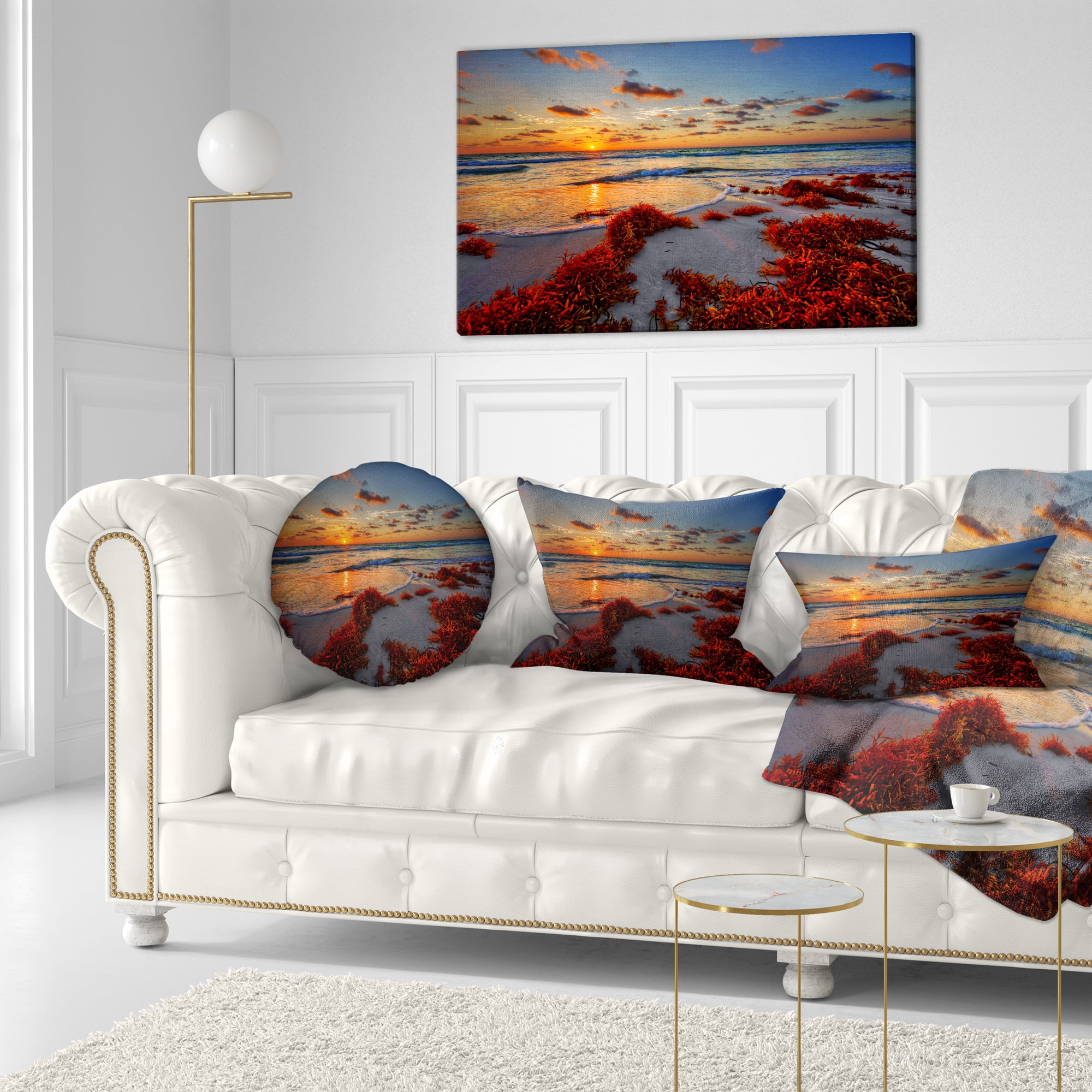 Designart Beautiful Shore and Cloudy Sky - Landscape Printed Throw Pillow - 12x20