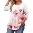 thumbnail image 2 of Sawvnm T-Shirt Blouses Women's Fashion Loose Casual Printing 3/4 Sleeve T-Shirt Round Neck Plus Size Top Going Out Tops White 5XL, 2 of 5