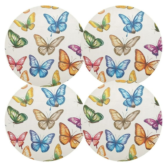 Ryvnso Beautiful Butterfly Round Plate Mats Dining Table Placemat Set of 4 for Holiday Decoration