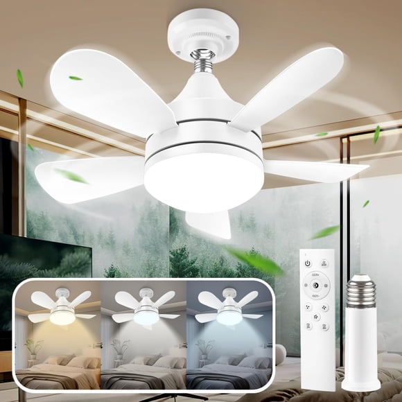 VSHINY Ventilador de techo con luz,Luz de ventilador E27,Ventilador de techo pequeño de 40W con luz,Con mando a distancia,3000K-6500K/luminosidad regulable,Tres velocidades del viento
