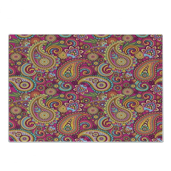 Paisley Cutting Board, Paisley Patterns Based on Traditional Eastern Pastel Design, Decorative Tempered Glass Cutting and Serving Board, Small Size, Multicolor, by Ambesonne