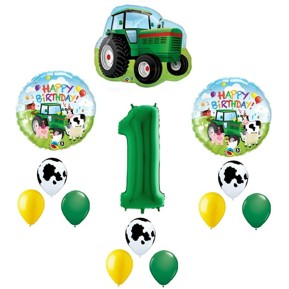 Farm Tractor 13 Piece #1 1st Green Happy Birthday Balloon Bouquet Party Decoration