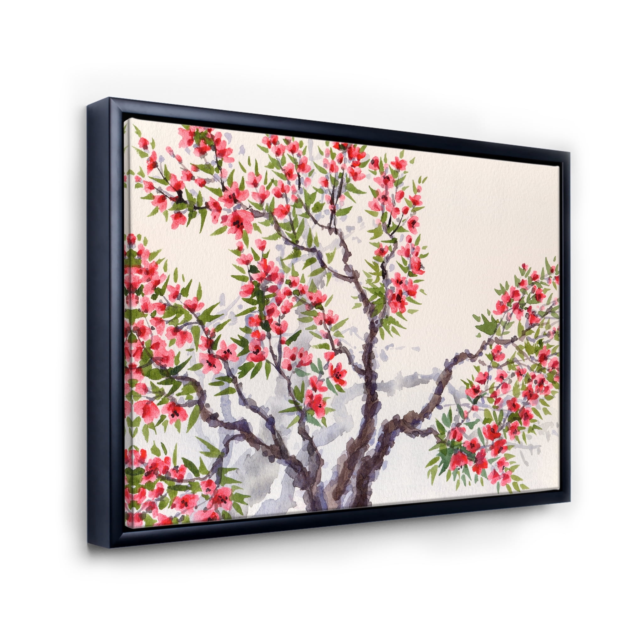 Designart 'Red Flowers On The Spring Blossoming Tree II' Traditional Framed Canvas Wall Art Print
