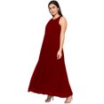 thumbnail image 2 of eloria Women's Georgette Roundneck Casual Summer Pleated A Line Sleevless Long Dress, Color : Maroon | Size : M, 2 of 6