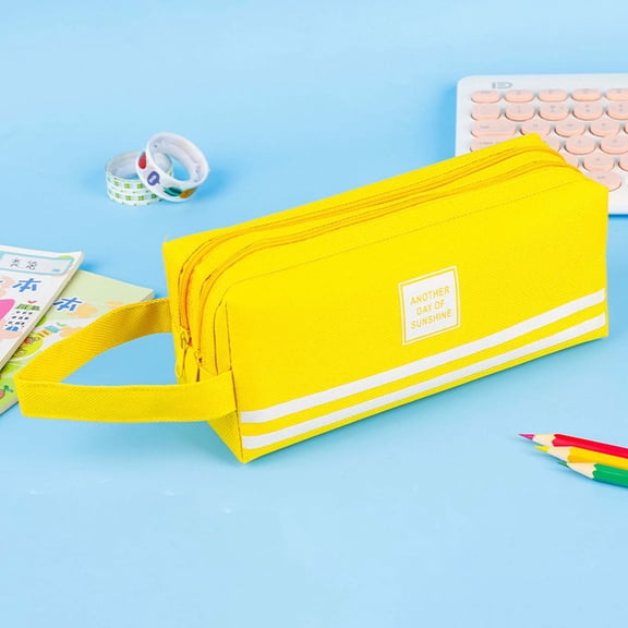 Double Layer Canvas Pencil Case, Zippered Pencil Pouch, Soft Pencil Pouch, Travel Pencil Case, Large Capacity Handheld Pen Bag, Aesthetic Stationery Pouch, Multi Zipper Striped Organizer 1Pcs