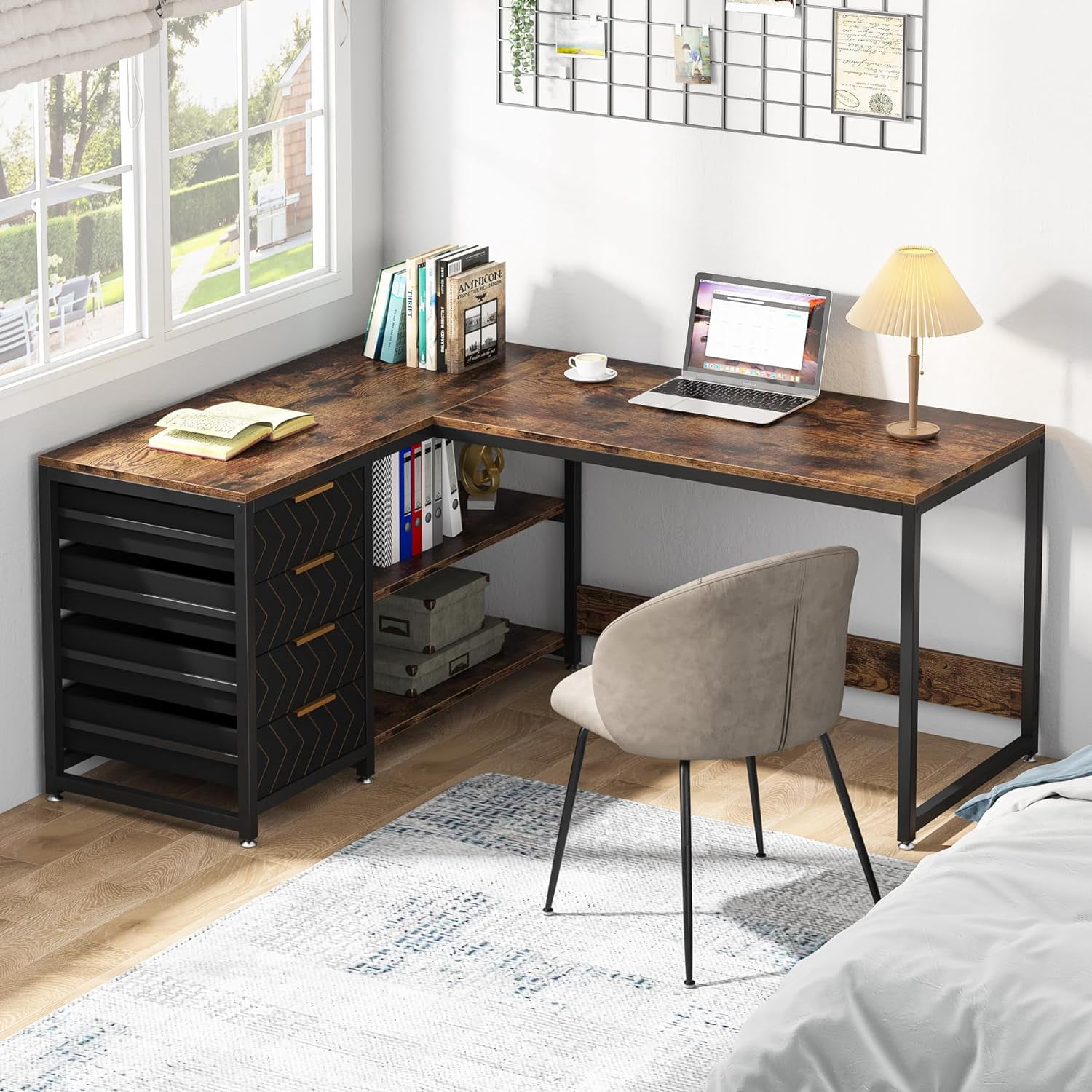 Tribesigns L Shaped Computer Desk, 59" Modern Reversible Office Corner Desk for Home Office, Brown