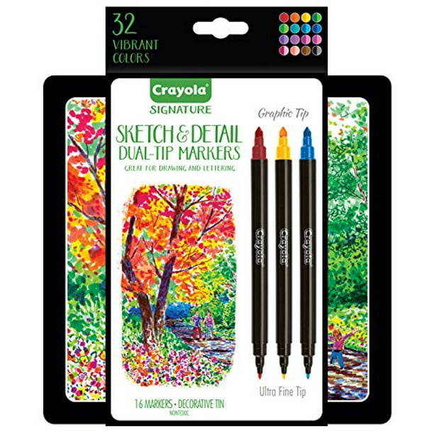 Crayola Signature Croquis & Détail Marqueurs à Double Pointe, Kit de Coloration Professionnel, Calligraphie, Cadeau