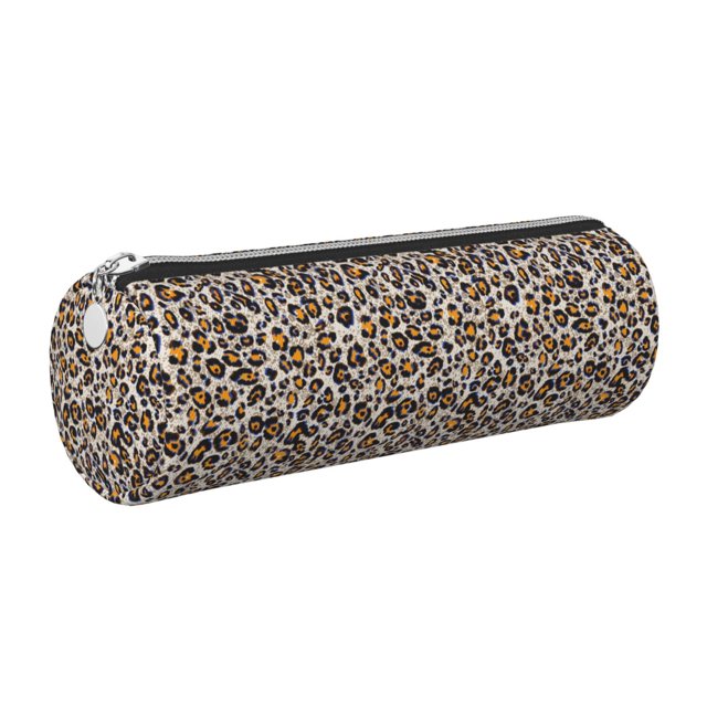 Disketp Leopard Estuche Organizador de Lápices de Cuero, Estuche de Oficina con Cremallera para Bolígrafo y Lápiz