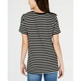thumbnail image 3 of Carbon Copy Womens Striped Patch Embellished T-Shirt, Black, Large, 3 of 4