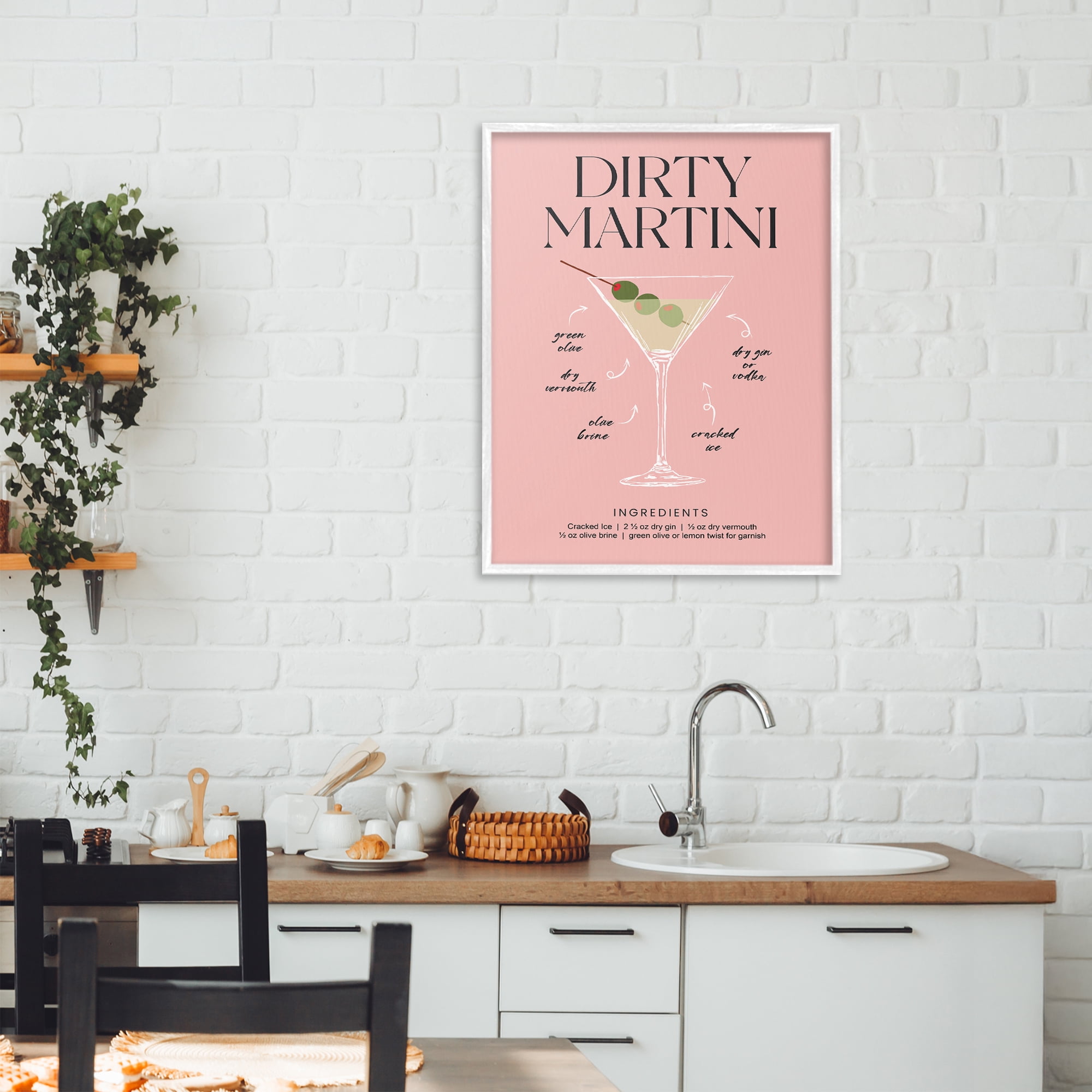 Stupell Industries Dirty Martini Pink Recipe White Framed Giclee Art, design by Lettered and Lined