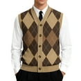 thumbnail image 2 of Resicozy Mens Plaid Sweater Vests V-Neck Sleeveless Fashion Casual Cardigan Vest Fall Winter Tank Top Coffee S, 2 of 7