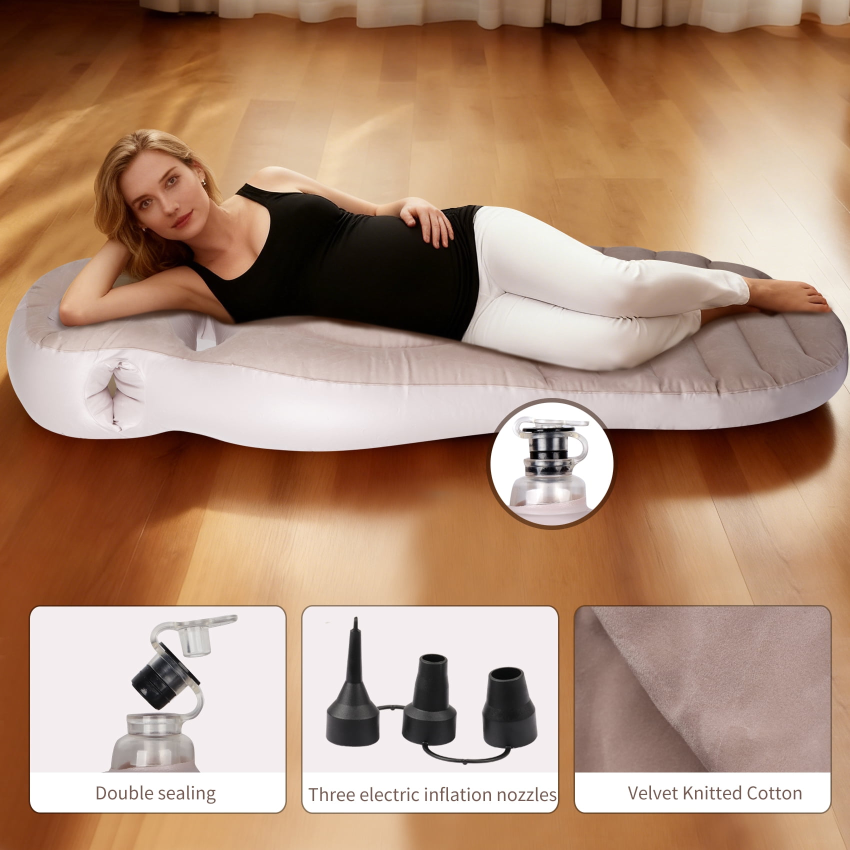 Inflatable Pregnancy Pillow for Stomach Sleeping Full Body Pregnancy Mattress with Belly Hole Maternity Airbed for Pregnant Women Back & Hip Pain Relief (Brown)