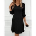 thumbnail image 6 of SOMER Women Dresses Plain Casual Long Sleeve Dress V Neck A-Line Pullover Wedding Guest Midi Dress for Fall Winter and Spring, 6 of 8