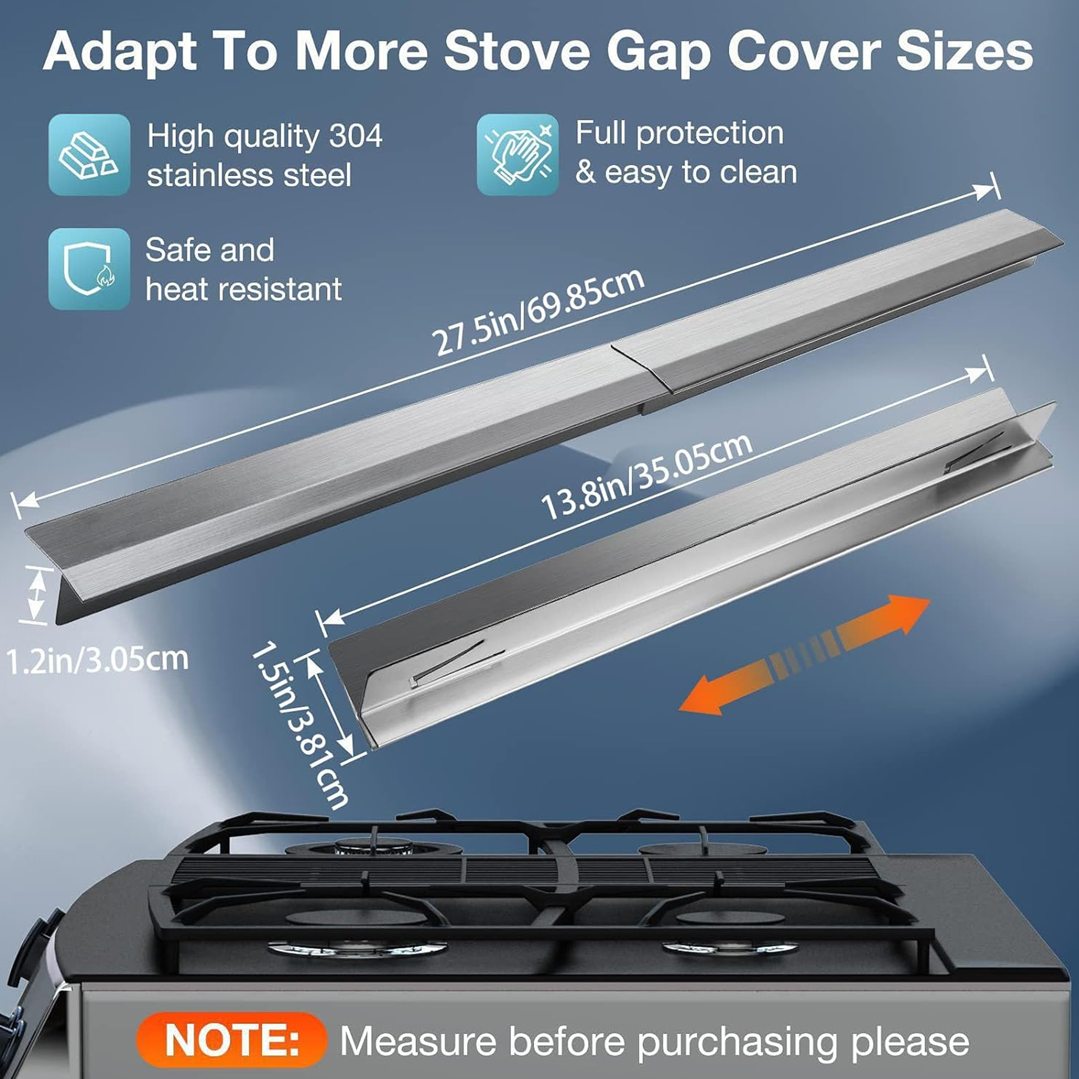 2 Pack Stainless Steel Stove Gap Covers, Stove Gap Filler for Kitchen for Kitchen, Adjustable Length 13.8" to 27.5" (T Shape, Sliver)