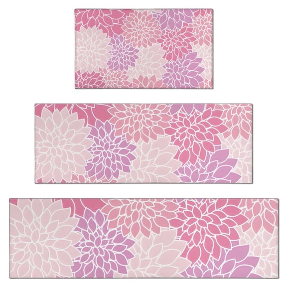 Pink Floral and Petal Pattern Kitchen Rugs Sets Of 3,Kitchen Runner Rugs Non Skid Washable,Decorative Kitchen Floor Mats for Kitchen,Sink,Laundry,17"x30" 17"x47" 17"x59"
