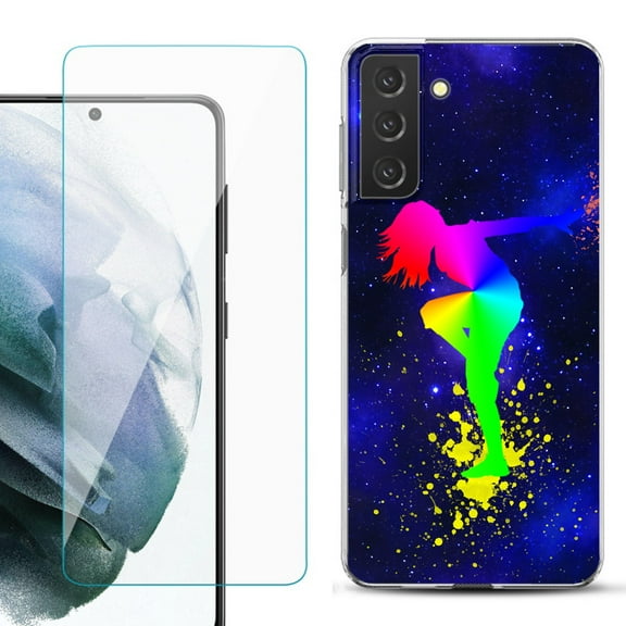Slim-Fit TPU Fashion Phone Case for Samsung Galaxy S21 FE 5G Fan Edition, with Tempered Glass Screen Protector, by OneToughShield ® - Cosmos Dance