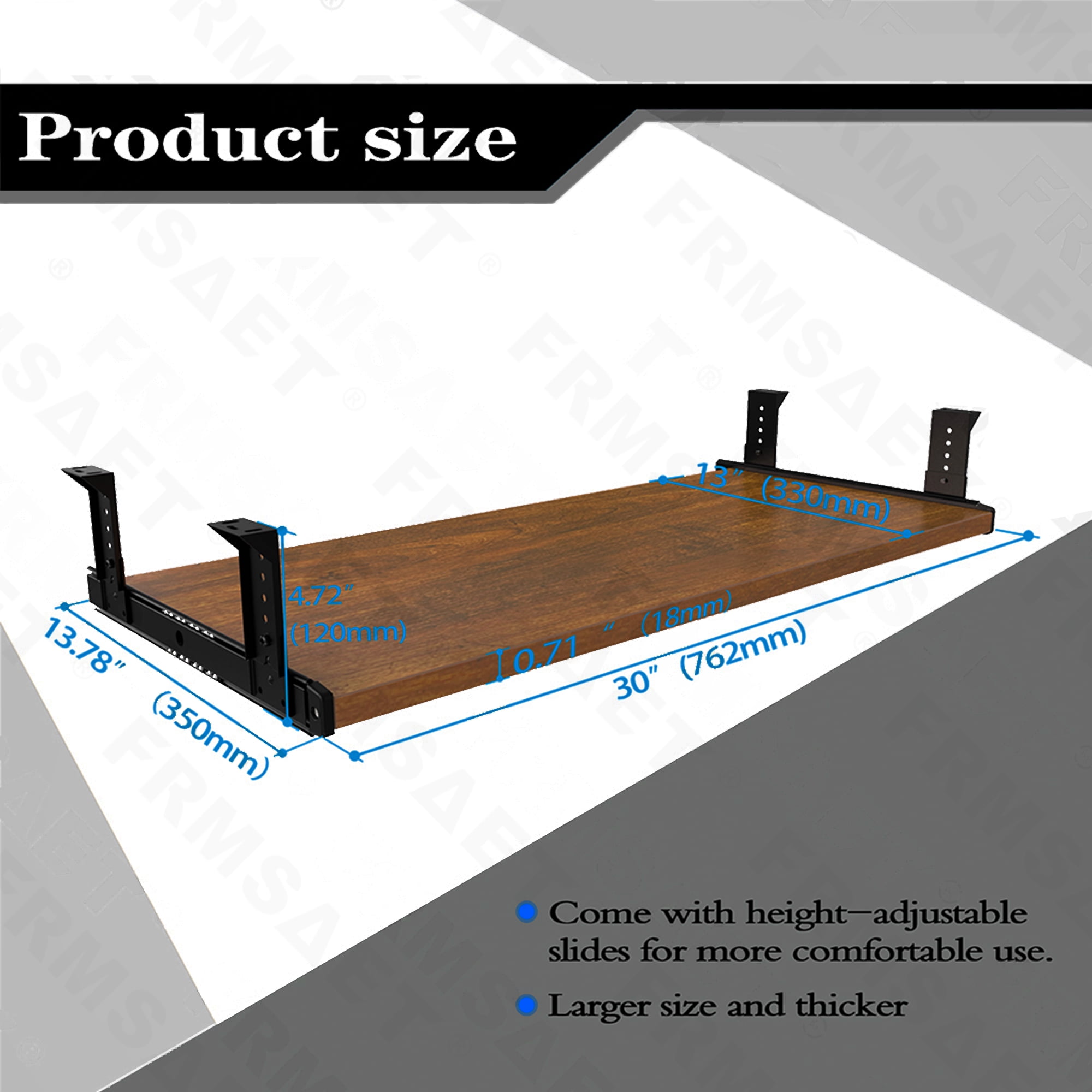FRMSAET Office Furniture Accessories Home Hardware 24/30 inches Keyboard Drawer Tray Wood Holder Under Desk with Adjustable Height slide . (30 inches,Brown)
