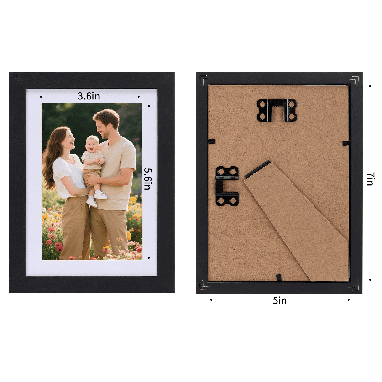 5x7 Wood Picture Frames Set of 15, Display 4x6 Photos with Mat or 5x7 Photos without Mats for Wall or Tabletop Decoration, Black