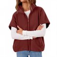 thumbnail image 2 of jtjvou Women's Solid Color Fashion Exquisite Short Sleeved Stand Up Collar Full Zipper Fleece Splicing Leather Zipper Pocket Jacket Red S, 2 of 8