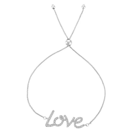Women's 0.50 Carat Cubic Zirconia Love Bolo Bracelet, 18k White Gold Over Sterling Silver, 7.5-Inch Adjustable Jewelry