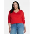 thumbnail image 5 of Time and Tru Women's Cotton V-Neck Tee with Long Sleeves, Sizes XS-XXXL, 5 of 6
