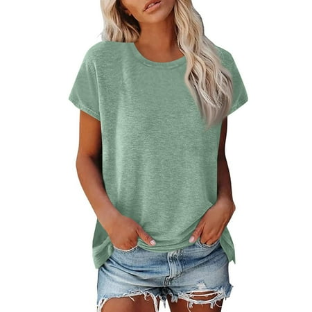 Eyelet Tops For Women  Summer Casual Basic T-Shirt Round Neck Solid Color Tops Cotton Linen Casual Short Sleeve Sports Shirt Animal Print Tops Women Cold Bra Tank Tops Bra (4XL  Mint Green) Unbranded