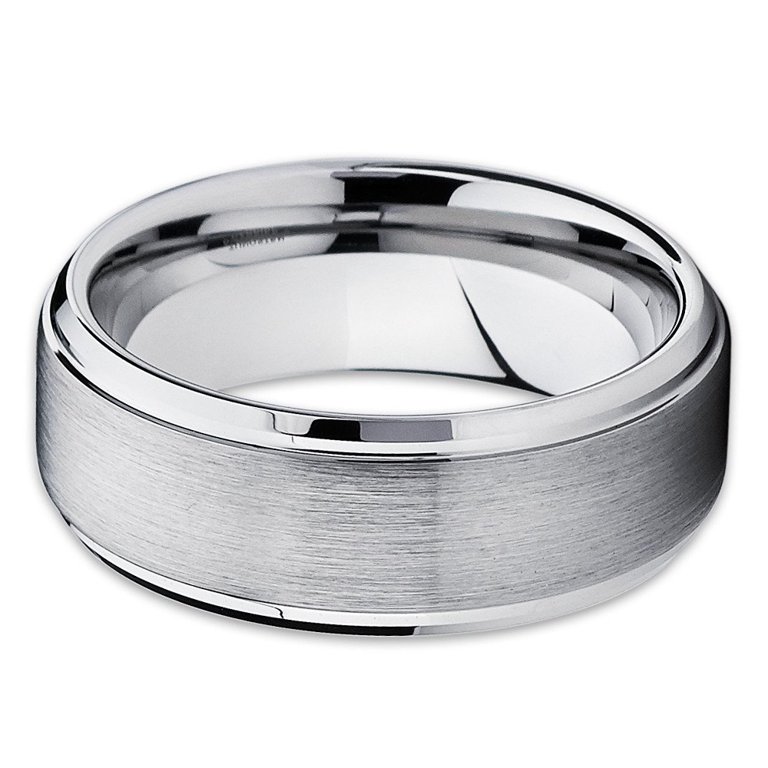 8mm - Silver Tungsten Wedding Ring, Brushed Finish, 3 Cubic Zircon Dia – RingMen Jewelry