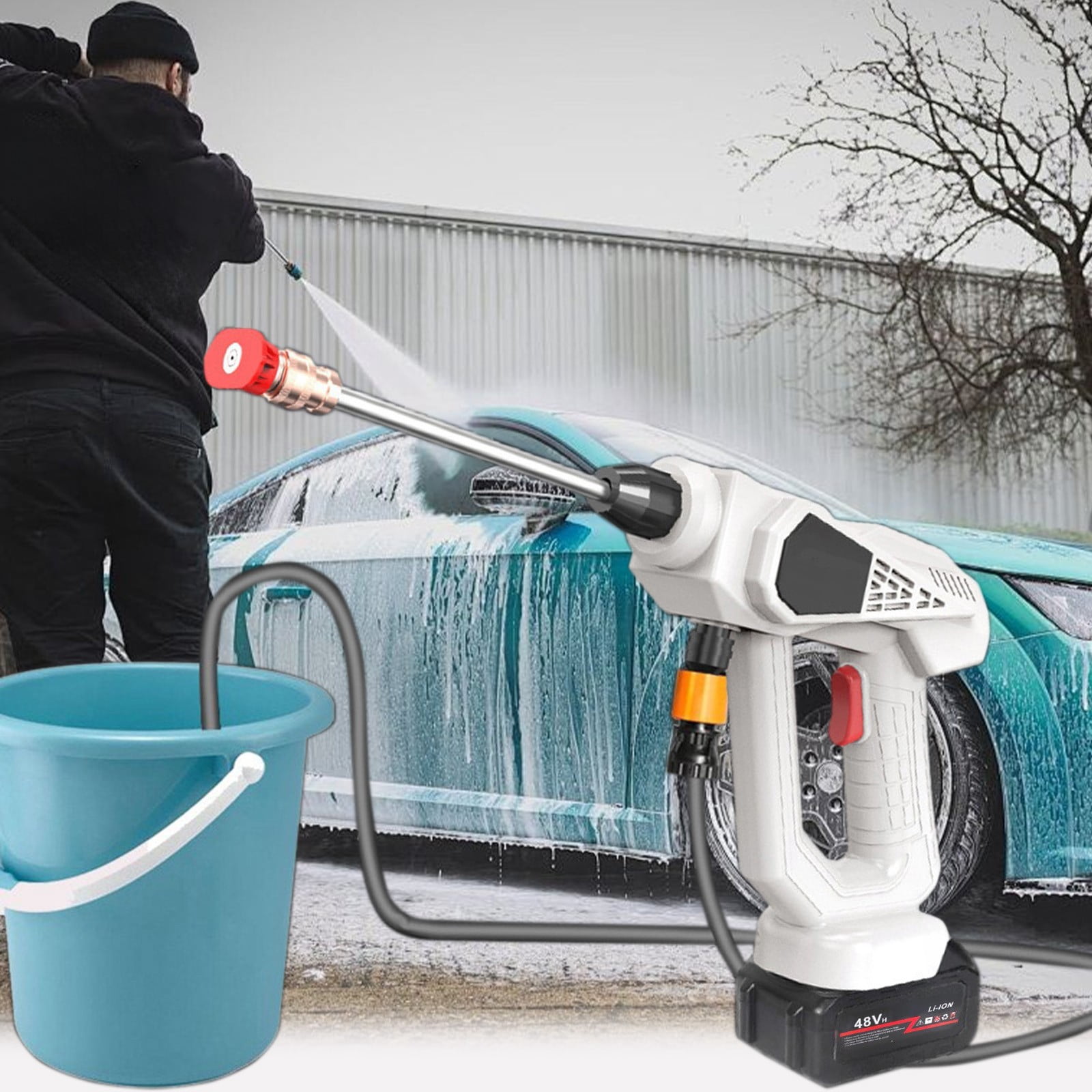 Feltree Portable Cordless Car Pressure Washer with 15000mAh Lithium Battery, Adjustable Nozzle for Home and Auto Cleaning