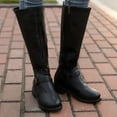 thumbnail image 2 of Faux Leather Boots for Womens Knee High Slouchy Wide Calf Round Toe Boots Winter Buckle Strap Low Heels Riding Combat Booties, 2 of 6