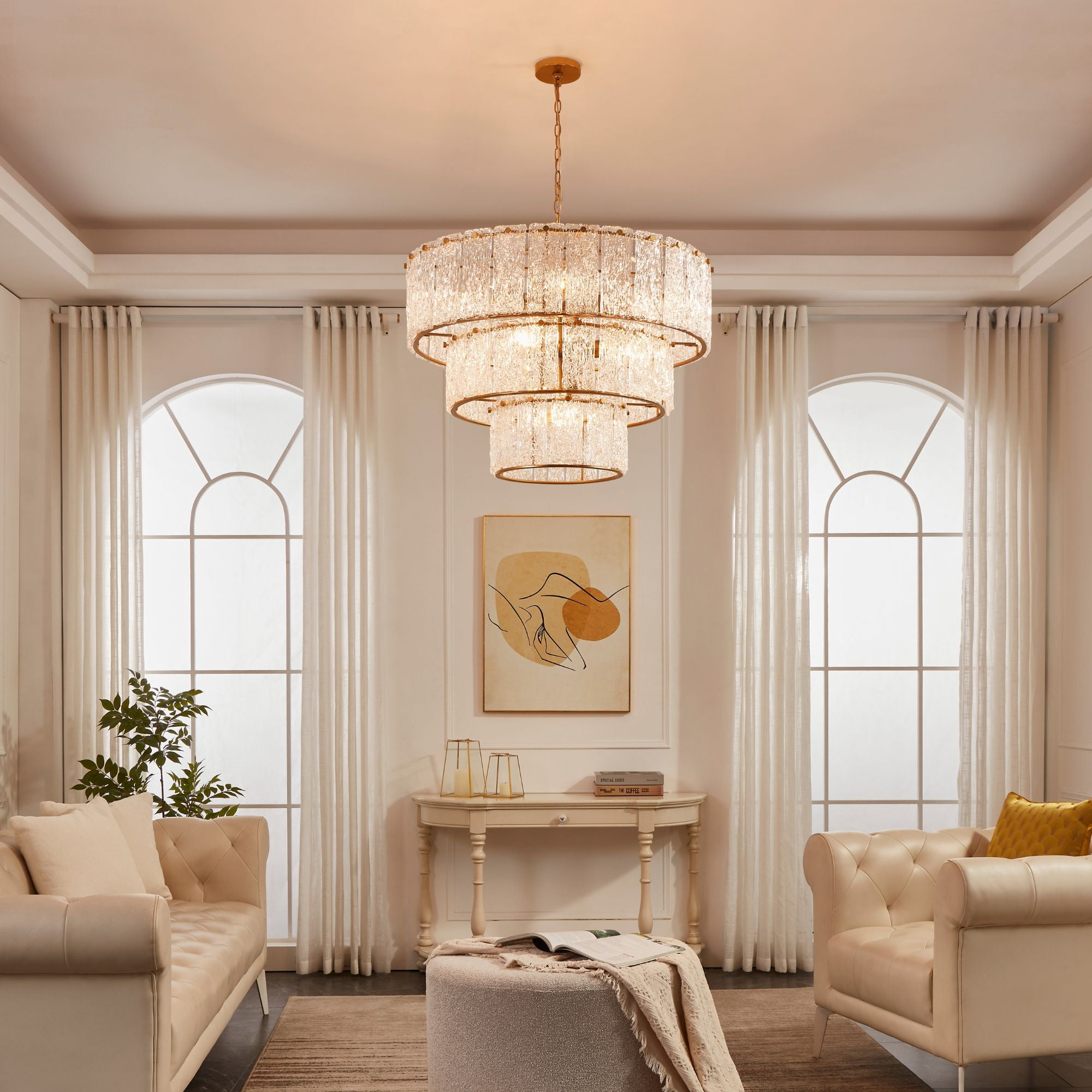 KAWOTI Glass Chandelier 8-light Gold Chandelier Lighting Fixture for Dining Room,  Foyer, Living Room