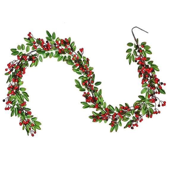 XEAZON Red Berry Garland Christmas Decoration, 6ft Artificial Greenery Garland with Red Berries and Green Leaves for Holiday Fireplace Stairs Table Christmas Wedding Holiday Decorations