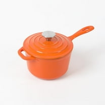 HAWOK Enameled Cast Iron Mini Saucepan, 1QT Saucepan with Lid and Long Handle, Orange