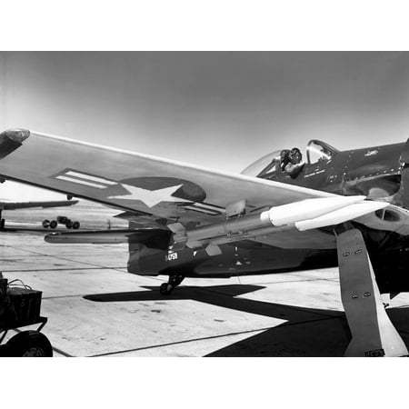 Cal Products Rocket (LAMINATED POSTER 6.5-Inch Anti-Tank Aircraft Rocket (RAM) mounted on Grumman F8F-1 Bearcat at NOTS, China Lake, Cal Poster Print 24 x)
